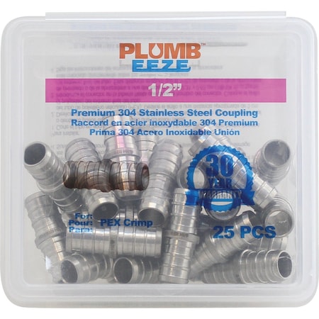 Plumbeeze 1/2'' SS PEX Coupling, 25PK PE-PS-C05-25