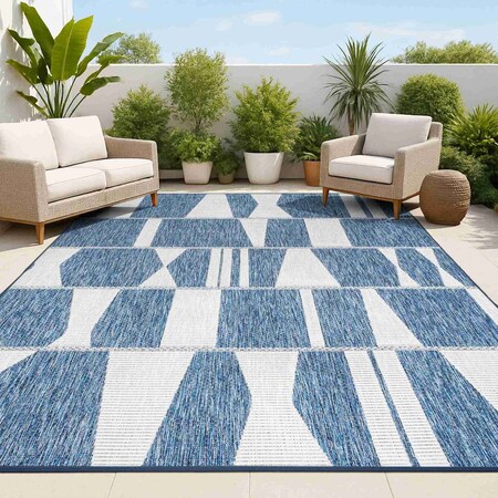 Jonathan Y Odette Modern Geometric Abstract Two-Tone Navy/Cream 3 ft. x 5 ft. Indoor/Outdoor Area Rug TSN303B-3