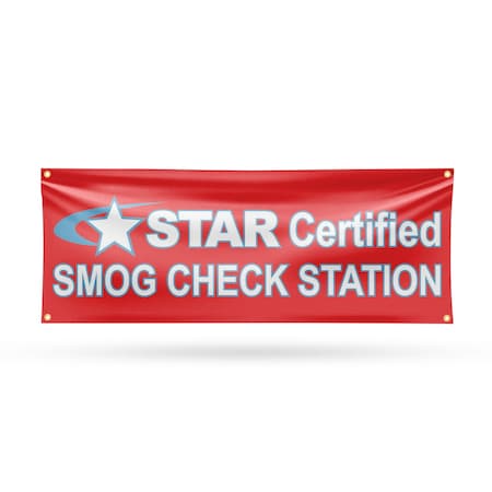 Signmission Star Certified Smog Check Station, 18 Inch x 48 Inch, Vinyl Banner B-30865