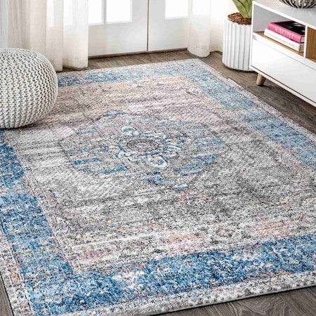 Jonathan Y Anatolia Vintage Medallion Peacock Blue/Gray 4 ft. x 6 ft. Area Rug RES109A-4