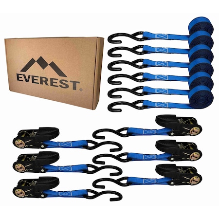 Everest 1" x 12Ft 400 LBS WORKING LOAD LIMIT RATCHET TIE DOWN 6PK W/ S-HOOKS S61121