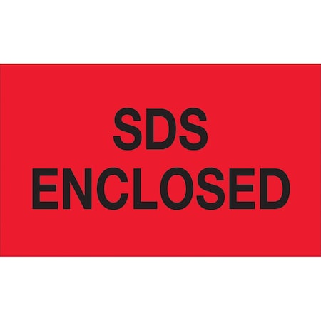Tape Logic Labels, "SDS Enclosed", 3" x 5", Fluorescent Red, 500/Roll DL1405