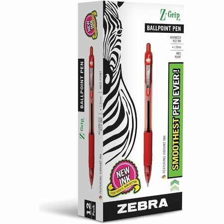 Zebra Pen Zebra Z-Grip Ballpoint Retractable Pen, 1.0mm, Red Ink, Dozen 22230