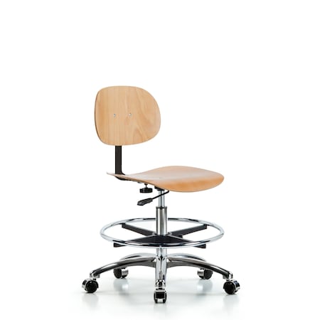 Blue Ridge Ergonomics Wood Chair Chrome - Medium Bench Height with Chrome Foot Ring & Casters WMBCH-CR-CF-CC