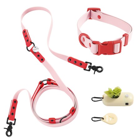 The Licker Store Luna Medium 8FT Adjustable 6-in-1 Waterproof Hands-Free Leash and Collar, Paloma WLK1005G-5SET
