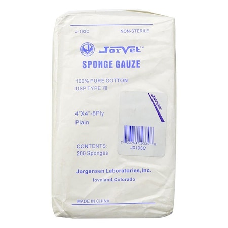 Jorgensen Laboratories Jorvet Sponge Gauze, 4"x4", 8ply, 200PK J0193C