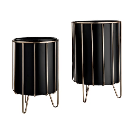Homeroots Set of Two Black Metal 20 Ounce Round Pot Planters, 2PK 609410