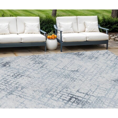 Homeroots 9' X 12' Navy Blue And Sky Blue Geometric Washable Indoor Outdoor Area Rug 588260