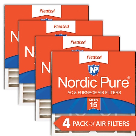 Nordic Pure 20x20x5 Pleated Air Filter, High Capacity, Electrostatically Charged Synthetic Media, MERV 15, 4 PK 20x20x5ABM15-4