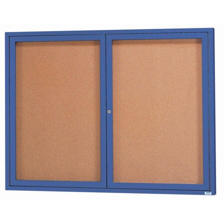 Aarco Enclosed Natural Pebble Grain Cork Bulletin Board w/ Blue Powder Coated Al Frame, 48''Hx60''W DCC4860RB