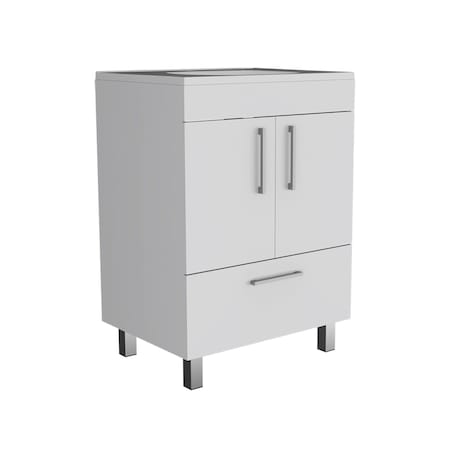 Homeroots 24" White And Silver Wood Freestanding Bathroom Vanity With White Sink 543630