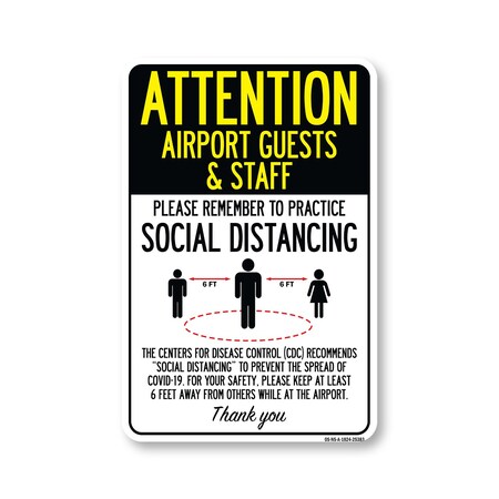 Signmission Public Safety, Airport Guests And Staff Practice Social Distancing, 24in X 18in, OS-NS-A-1824-25383 OS-NS-A-1824-25383