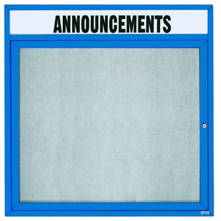 Aarco Illuminated Outdoor Enclosed Bulletin Board w/ Al Frame Header, Powder Coated Blue, 36''Hx36''W ODCC3636RHIB