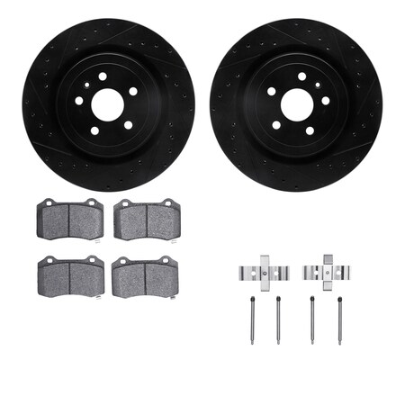 Dynamic Friction Co DFC Rotors-Drilled & Slotted-Black w/ 5000 Advanced Brake Pads Incl Hdw 8512-47217