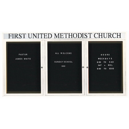 Aarco Illuminated Enclosed Letter Board Directory w/ Powder Coated White Al Frame and Header, 36''Hx72''W ADC3672-3HIW