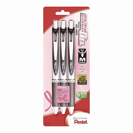 Pentel EnerGel RTX Deluxe Gel Pen, Retractable, Medium 0.7 mm, Black Ink, Black Barrel, 3PK BL77ABP3A-BC