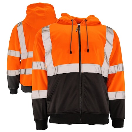 Dome75 Hi-Vis Full Zip Hoodie, ANSI/ISEA 107-2020 Class 3, Polyester, Hi-Vis Orange/Black Bottom, 5X DHZ1632