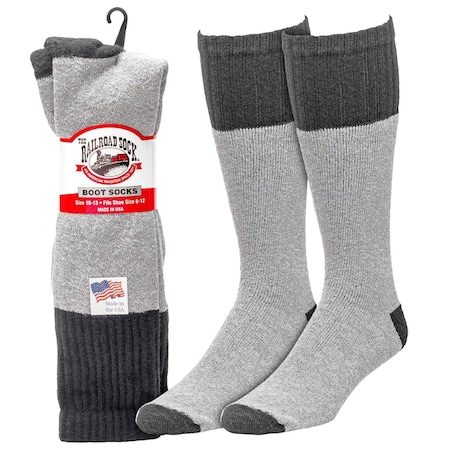 Railroad Sock Mens Boot Socks, 65% Cotton, 24 Pair% Polyester, 9% Acrylic 1% Nylon, 1% Lycra, Grey/Black, 6-12 M 1201