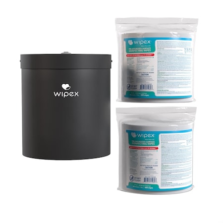 Wipex EPA-Registered Disinfecting Wipes 800ct Bundle, 2 Refill Rolls + Black Wall Dispenser, 1600 Wipes WX72270BWD2SDR