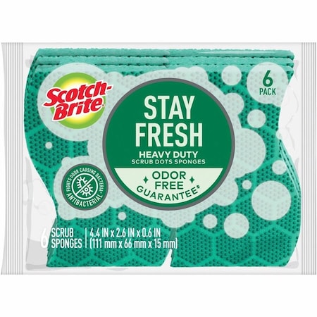 Scotch-Brite Scrub Dots Sponge, 4.4 in L, 6PK 30306-4