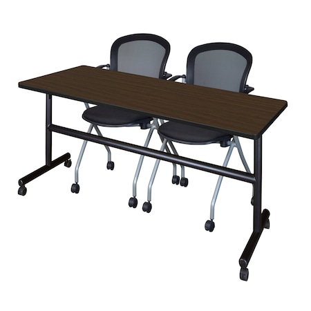 Regency Kobe Flip-Top Training Nesting Table W/ 2 Cadence Nest Chairs, 72 in W, 30 in L, Neo Walnut MKFT7230NW23BK