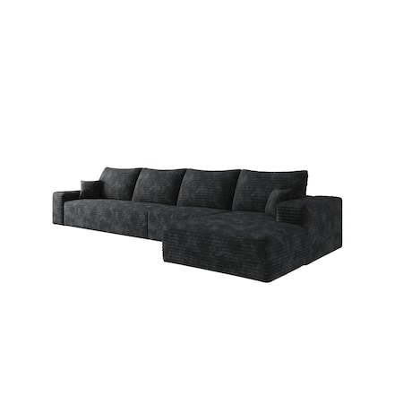 Homeroots 135" Black Corduroy Modular Compression Foam Sofa With Toss Pillows 712968