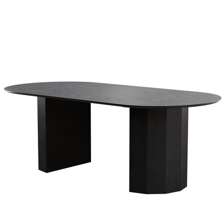 Homeroots 86" Black Solid Wood Pedestal Base Oval Dining Table 720693