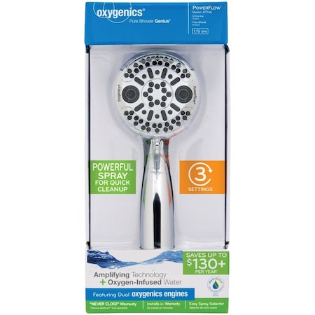Oxygenics PowerFlow 3-Spray 1.75 GPM Handheld Shower Head Chrome 87146