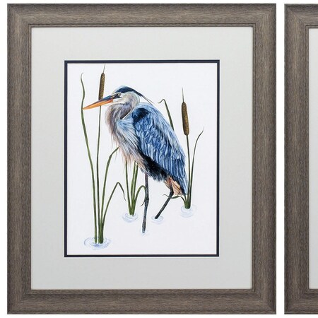 Homeroots Set of Two 22" X 19" Blue Heron Distressed Brown Framed Wall Decor, 2PK 365370