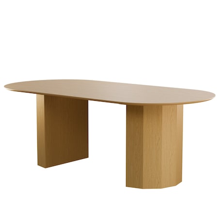 Homeroots 86" Natural Solid Wood Pedestal Base Oval Dining Table 720703