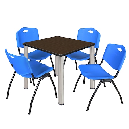Regency Square Kee Breakroom Table W/ 4 M Stack Chairs, 30 in W, 30 in L, Neo Walnut TB3030NWBPCM47BE