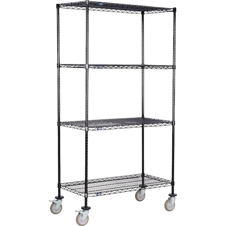 Global Industrial Nexel 4 Shelf Truck, Black Epoxy, 54"W x 21"D x 80"H, Polyurethane Swivel Casters, 2 Brakes B3144569