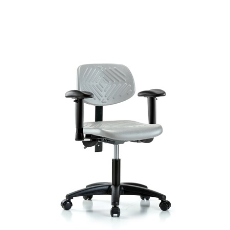 Blue Ridge Ergonomics Polyurethane Chair - Desk Height with Adjustable Arms & Casters in Gray Polyurethane PDHCH-RG-T0-A1-RC-GRY