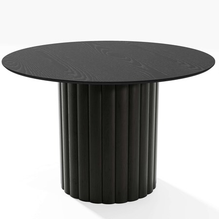 Homeroots 46" Black Solid Wood Pedestal Base Round Top Dining Table 721072