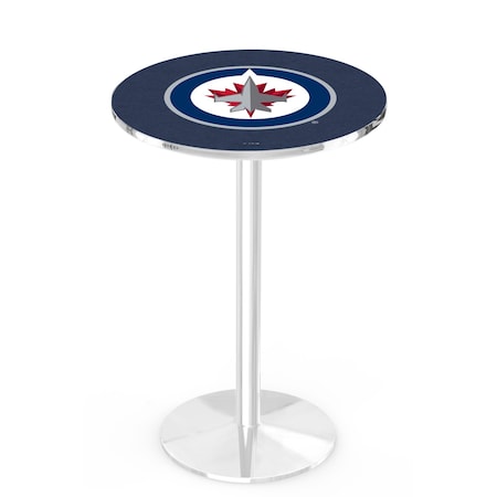 Holland Bar Stool Co 36" Chrome Winnipeg Jets Pub Table, 36" dia. Top L214C3636WinJet