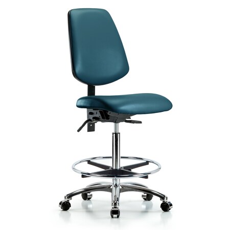 Blue Ridge Ergonomics Vinyl Chair Chrome, High Bench, Med Back, Tilt, Foot Ring, Casters, Royal BR-VHBCH-MB-CR-T1-A0-CF-CC-8801