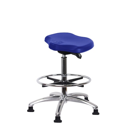 Blue Ridge Ergonomics Polyurethane Ray Sit-Stand Chrome with Chrome Foot Ring in Blue Polyurethane PRPHBST-CR-CF-RG-BLU