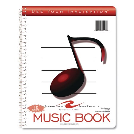 Roaring Spring Music Notebook, Music Transcription Format: 12 Staves, White Cover, (32) 11 x 8.5 Sheets 15009