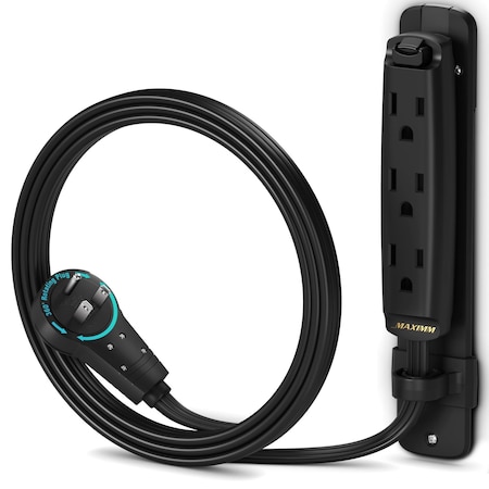 Maximm 3ft 16AWG 3-Outlet 360 degrees Flat Plug Extension Cord w/ Bracket, UL, Black ADW-360-C3F03-16B0-WM