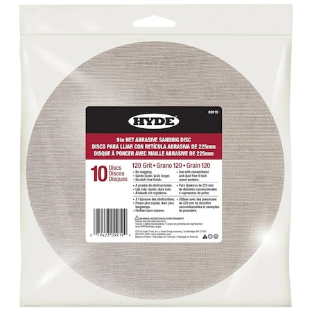 Wooster 9in Hyde 09919 Hyde Net Abrasive Radial Sander Disc, 120 Grit, 10-Pack RR668