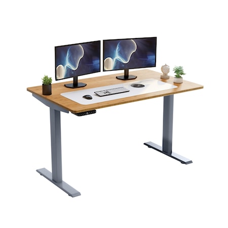 Homeroots 60" Adjustable Brown and Gray Stainless Steel Computer Desk 397746