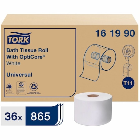 Tork Tork OptiCore Mid-size Toilet Paper Roll White T11, Universal, 2-ply, 36 x 865 sheets, 161990, PK36 161990