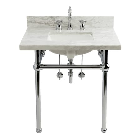 Kingston Brass 30" Carrara Marble Console Sink Set w/ Faucet in Carrara Marble White/Polished Chrome CKVPB3030MBSQ1