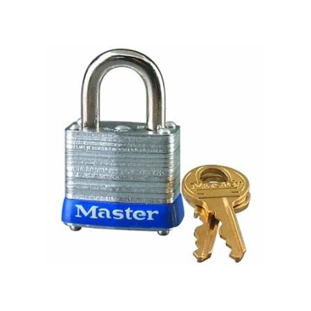 Master Lock No. 7 Laminated Steel Padlock, 3/16 in dia, 1/2 in W x 1-1/2 in H Shackle, Silver/Blue, Keyed 470-7KALF-P303