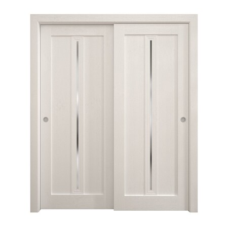 Sartodoors Sliding Closet Bypass Doors 60 x 84 inches, Ego 5014 Painted White Oak, Rails Hardware Set, Wood EGO5014DBD-PWO-6084