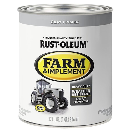 Specialty Farm Equipment Paint, Oil Base, Gloss Sheen, Gray Primer, 1 qt, 130 sq-ft/qt Coverage Area 280106