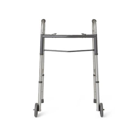 Medline 2-Button Folding Walker with 5in Wheels, Aluminum, 300 lb Wt. Capacity, Assembled G30757WH