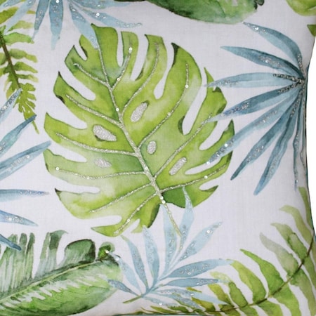 Homeroots 20" Green And Blue Floral Tropical Throw Pillow Cover 713114