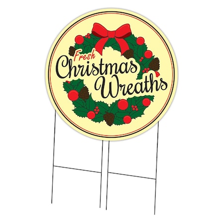Signmission Corrugated Plastic Sign With Stakes 36in Circular-Christmas Wreaths C-36-CIR-WS-Christmas Wreaths