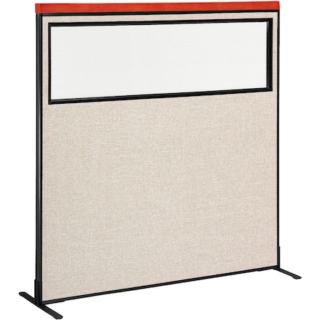 Global Industrial Interion Deluxe Freestanding Office Partition Panel w/Partial Window 60-1/4"W x 61-1/2"H Tan 694685WFTN